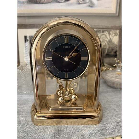 Seiko Other - Seiko Rotating Pendulum Gold Mantle Clock Japan QQZ189G  Tested Works Clean